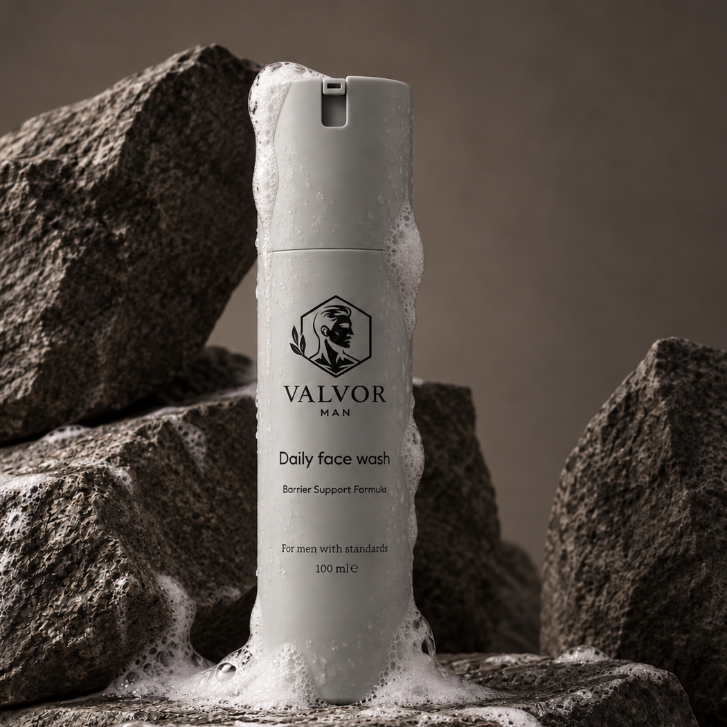 Daily Face Wash op donkere steen, met schuim