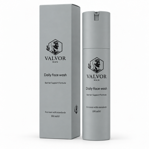 Daily Face Wash van Valvor Man: pompflacon met verpakking
