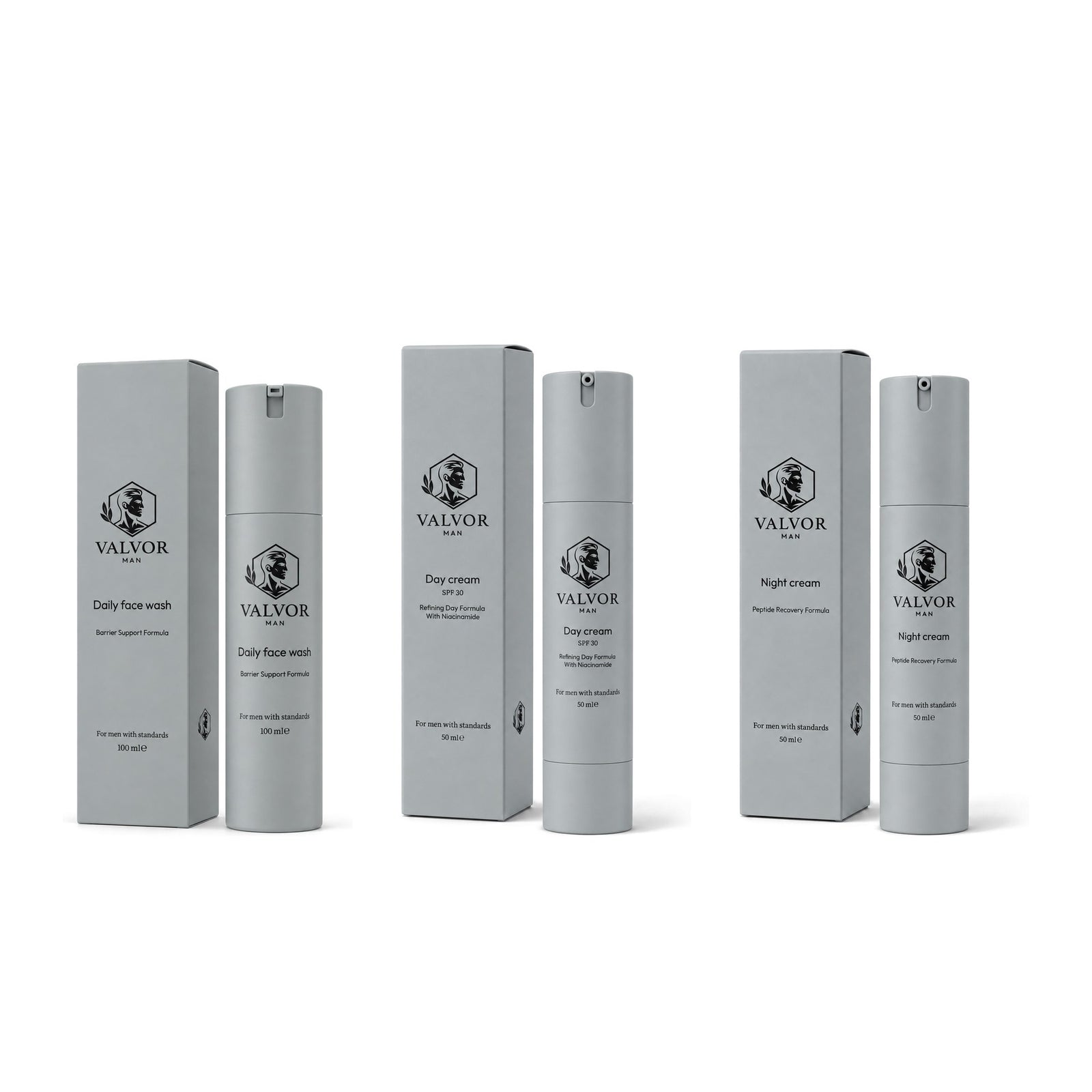 Complete Routine: Daily Face Wash 100 ml, Day Cream 50 ml en Night Cream 50 ml, elk met doos
