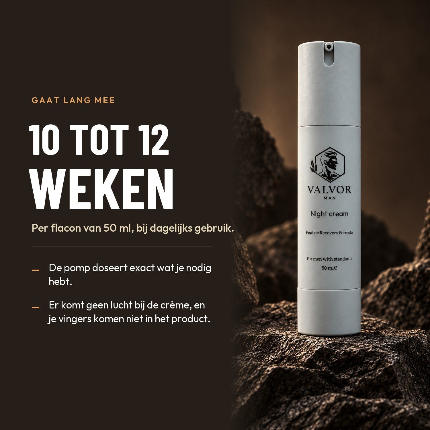 Een flacon Night Cream van 50 ml gaat bij dagelijks gebruik 10 tot 12 weken mee